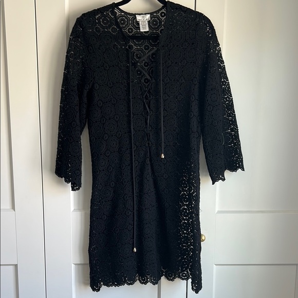 Miguelina Serena Black Crocheted Lace Coverup Dress | M - Picture 3 of 6